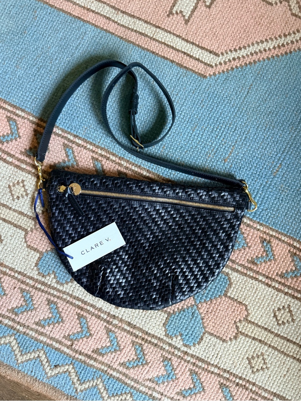 NWT Clare V Black Woven Leather Crossbody Bag - Picture 2 of 8